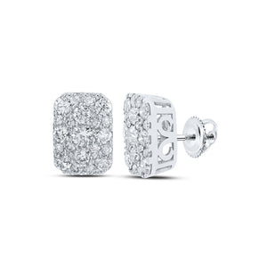 Earrings | 10kt White Gold Womens Round Diamond Rectangle Cluster Earrings 1 Cttw | Splendid Jewellery GND