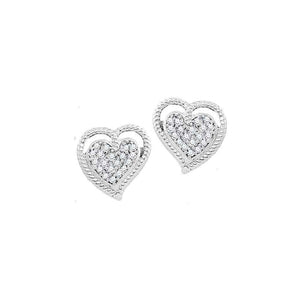 Earrings | 10kt White Gold Womens Round Diamond Rope Heart Cluster Earrings 1/10 Cttw | Splendid Jewellery GND
