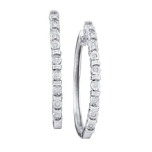 Load image into Gallery viewer, Sparkling Brilliance: 10kt White Gold Diamond Single Row Hoop Earrings  Top View from Splendid Jewellery