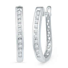 Load image into Gallery viewer, Splendid Jewellery 10kt White Gold Diamond Slender Oblong Hoop Earrings  Top View from Splendid Jewellery