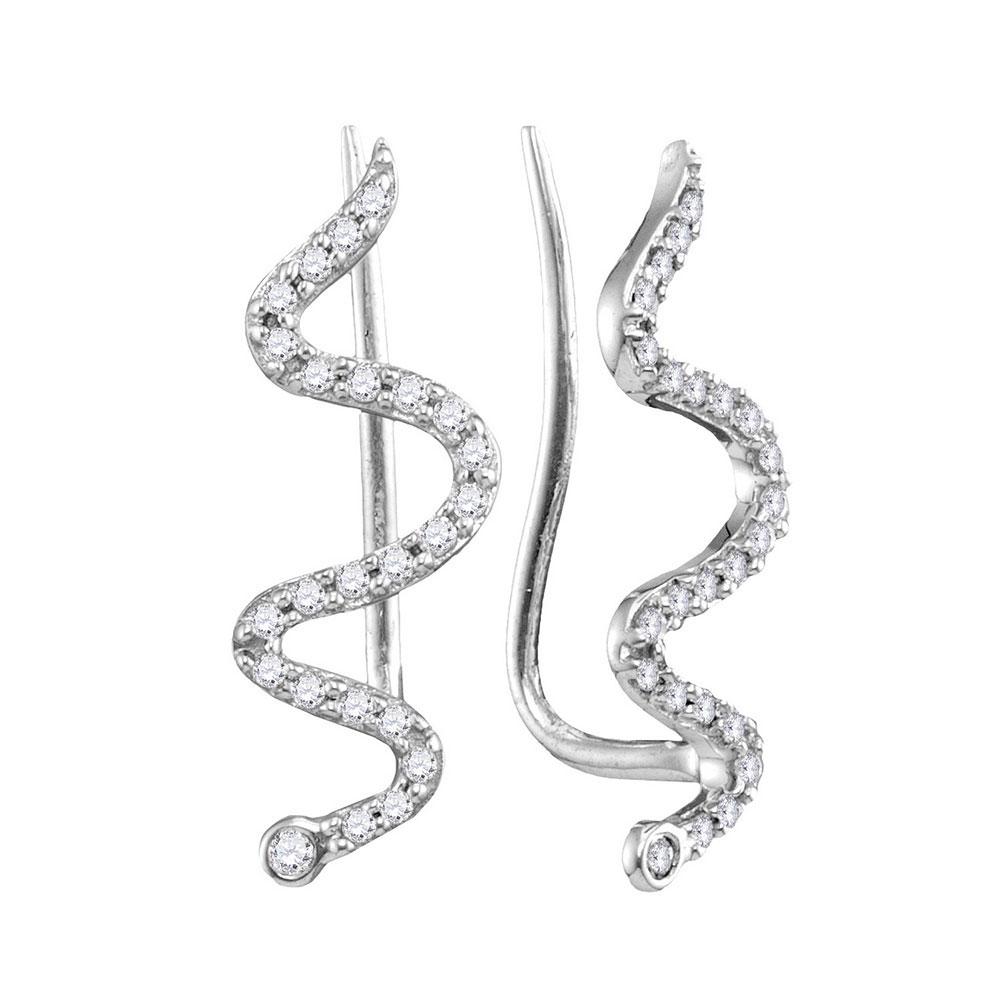 Earrings | 10kt White Gold Womens Round Diamond Snake Climber Earrings 1/6 Cttw | Splendid Jewellery GND
