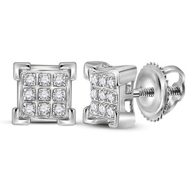 Dazzling White Gold Diamond Square Cluster Earrings Top view from the 10Kt White Gold Womens Round Diamond Square Cluster Earrings 1 20 Cttwpin223653 collection by Splendid Jewellery