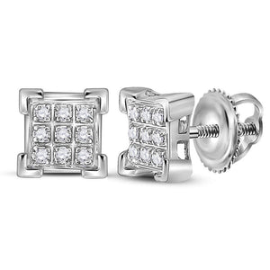 Earrings | 10kt White Gold Womens Round Diamond Square Cluster Earrings 1/20 Cttw | Splendid Jewellery GND