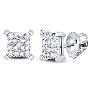 Earrings | 10kt White Gold Womens Round Diamond Square Cluster Earrings 1/4 Cttw | Splendid Jewellery GND