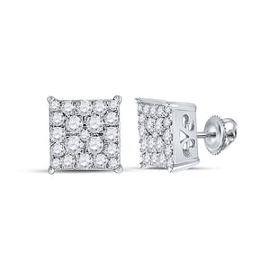 Earrings | 10kt White Gold Womens Round Diamond Square Earrings 1/2 Cttw | Splendid Jewellery GND