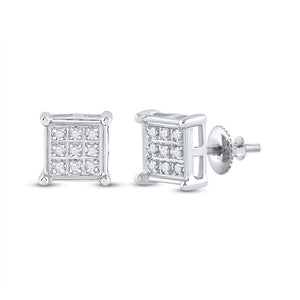 Earrings | 10kt White Gold Womens Round Diamond Square Earrings 1/20 Cttw | Splendid Jewellery GND