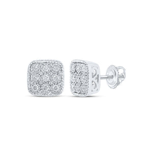Earrings | 10kt White Gold Womens Round Diamond Square Earrings 1/5 Cttw | Splendid Jewellery GND