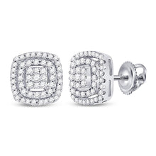 Load image into Gallery viewer, Sparkling Diamond Cluster Earrings in 10kt White Gold  Top View from Splendid Jewellery