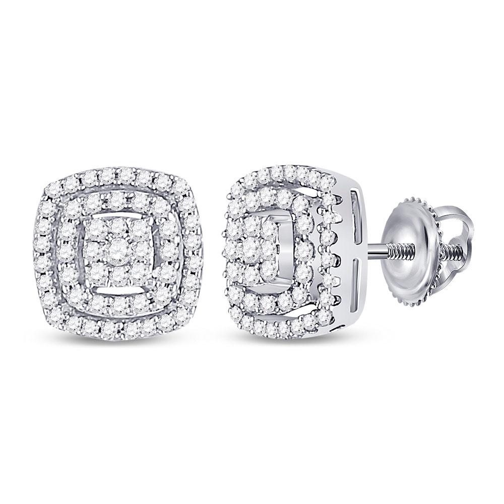 Earrings | 10kt White Gold Womens Round Diamond Square Frame Cluster Earrings 1/4 Cttw | Splendid Jewellery GND