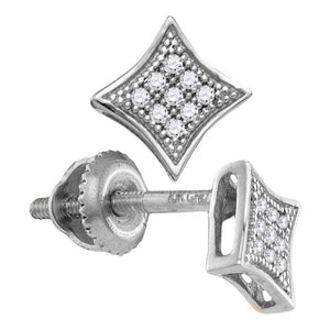 Earrings | 10kt White Gold Womens Round Diamond Square Kite Cluster Earrings 1/20 Cttw | Splendid Jewellery GND