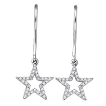 Load image into Gallery viewer, Stellar Brilliance: 10kt White Gold Womens Round Diamond Star Dangle Earrings 1/5 Cttw  Top View from Splendid Jewellery