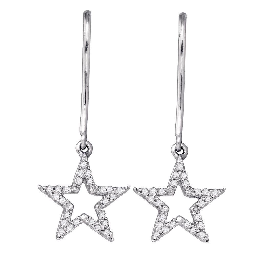 Earrings | 10kt White Gold Womens Round Diamond Star Dangle Earrings 1/5 Cttw | Splendid Jewellery GND