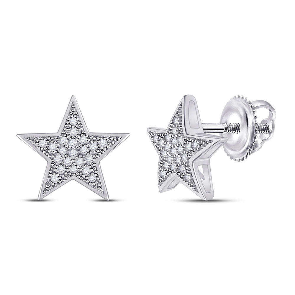 Earrings | 10kt White Gold Womens Round Diamond Star Earrings 1/10 Cttw | Splendid Jewellery GND