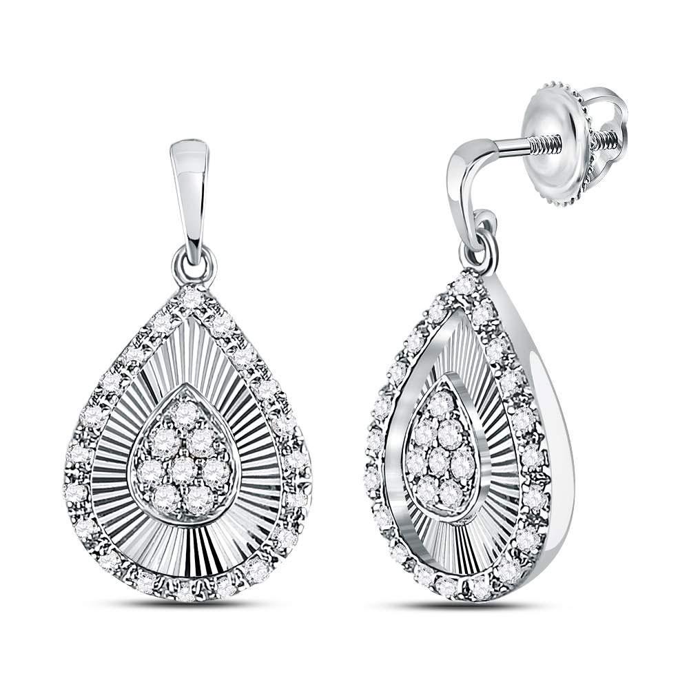 Earrings | 10kt White Gold Womens Round Diamond Teardrop Dangle Earrings 1/3 Cttw | Splendid Jewellery GND