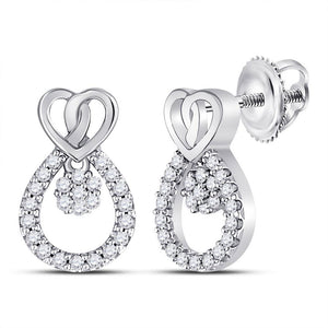Earrings | 10kt White Gold Womens Round Diamond Teardrop Heart Earrings 1/6 Cttw | Splendid Jewellery GND