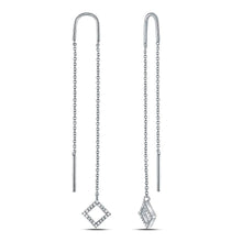 Load image into Gallery viewer, Sparkling Square Diamond Threader Earrings in 10kt White Gold  Top View from Splendid Jewellery