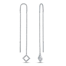 Sparkling Square Diamond Threader Earrings in 10kt White Gold  Top View from Splendid Jewellery
