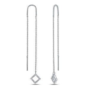 Earrings | 10kt White Gold Womens Round Diamond Threader Square Dangle Earrings 1/10 Cttw | Splendid Jewellery GND