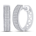 Glamorous Brilliance: 10kt White Gold Triple Row Pave Hoop Earrings with 1/3 Cttw Diamonds  Top View from Splendid Jewellery