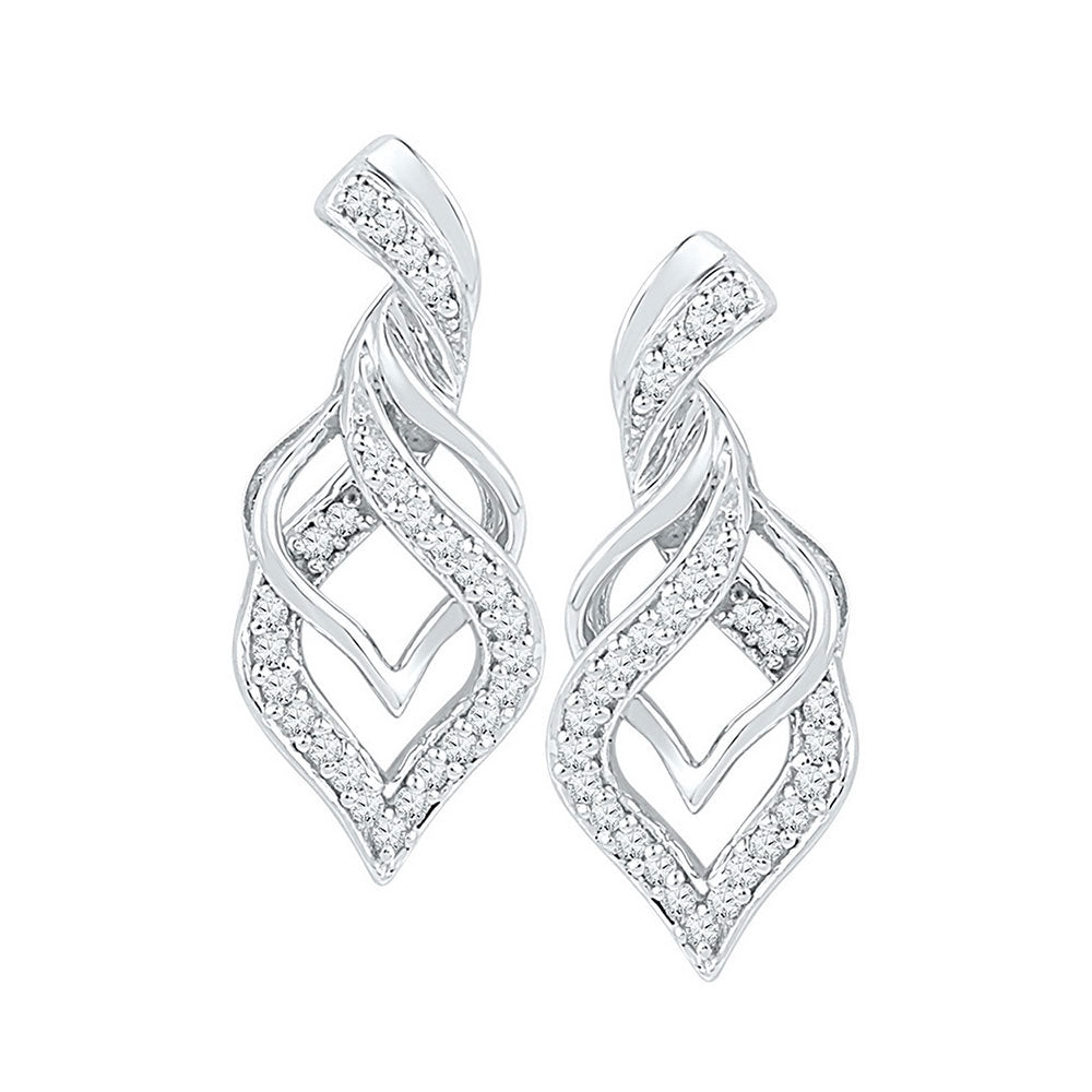 Earrings | 10kt White Gold Womens Round Diamond Twist Spade Stud Earrings 1/5 Cttw | Splendid Jewellery GND