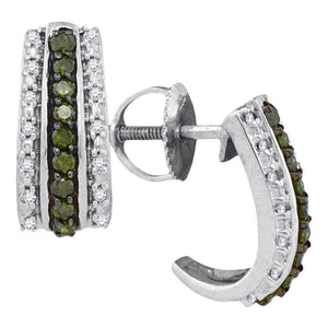 Earrings | 10kt White Gold Womens Round Green Color Enhanced Diamond Half J Hoop Earrings 1/3 Cttw | Splendid Jewellery GND