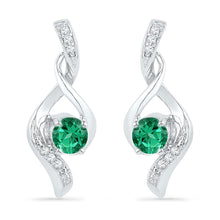 Load image into Gallery viewer, Radiant Green Elegance: 10kt White Gold Womens Round Lab-Created Emerald Fashion Earrings 1/3 Cttw  Top View from Splendid Jewellery