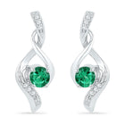 Radiant Green Elegance: 10kt White Gold Womens Round Lab-Created Emerald Fashion Earrings 1/3 Cttw  Top View from Splendid Jewellery