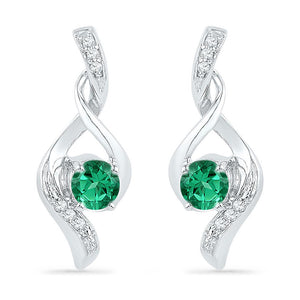 Earrings | 10kt White Gold Womens Round Lab-Created Emerald Fashion Earrings 1/3 Cttw | Splendid Jewellery GND