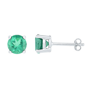 Earrings | 10kt White Gold Womens Round Lab-Created Emerald Solitaire Earrings 2 Cttw | Splendid Jewellery GND