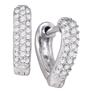 Earrings | 10kt White Gold Womens Round Pave-set Diamond Heart Huggie Hoop Earrings 1/5 Cttw | Splendid Jewellery GND