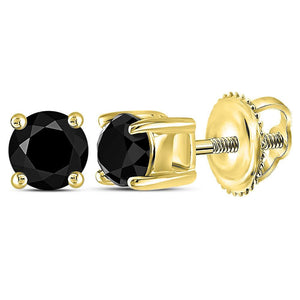 Earrings | 10kt Yellow Gold Unisex Round Black Color Enhanced Diamond Solitaire Stud Earrings 1/2 Cttw | Splendid Jewellery GND