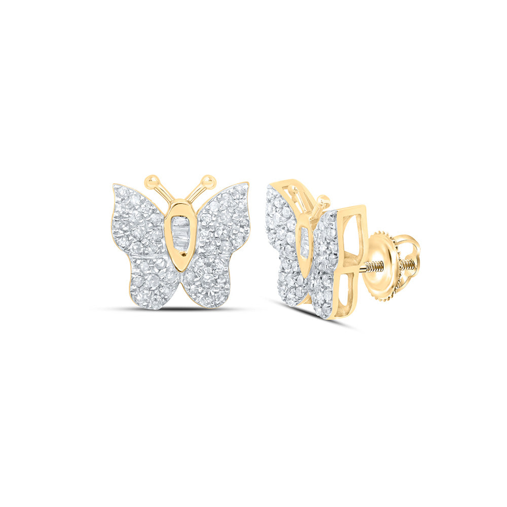 Earrings | 10kt Yellow Gold Womens Baguette Diamond Butterfly Earrings 1/4 Cttw | Splendid Jewellery GND