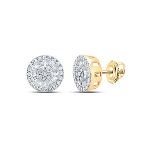 Earrings | 10kt Yellow Gold Womens Baguette Diamond Cluster Earrings 1/3 Cttw | Splendid Jewellery GND