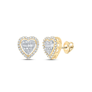 Earrings | 10kt Yellow Gold Womens Baguette Diamond Heart Earrings 1/2 Cttw | Splendid Jewellery GND