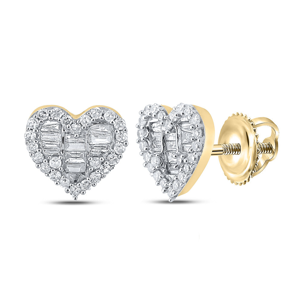 Earrings | 10kt Yellow Gold Womens Baguette Diamond Heart Earrings 3/8 Cttw | Splendid Jewellery GND