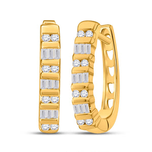 Earrings | 10kt Yellow Gold Womens Baguette Diamond Hoop Earrings 1/4 Cttw | Splendid Jewellery GND