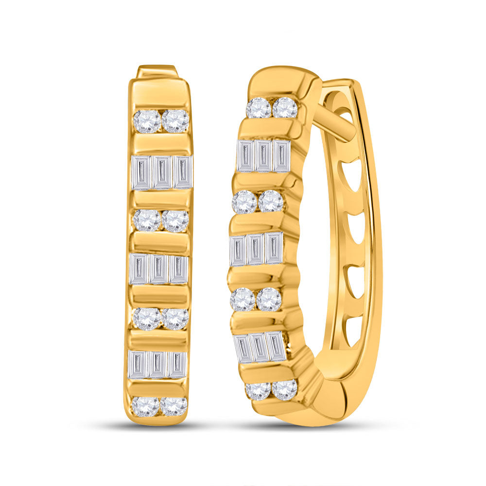 Earrings | 10kt Yellow Gold Womens Baguette Diamond Hoop Earrings 1/4 Cttw | Splendid Jewellery GND