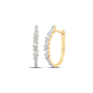 Earrings | 10kt Yellow Gold Womens Baguette Diamond Hoop Earrings 3/8 Cttw | Splendid Jewellery GND