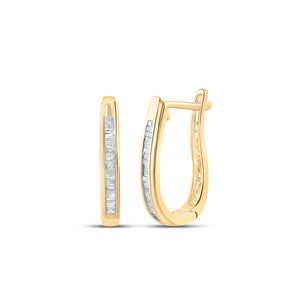 Earrings | 10kt Yellow Gold Womens Baguette Diamond Oblong Hoop Earrings 1/4 Cttw | Splendid Jewellery GND