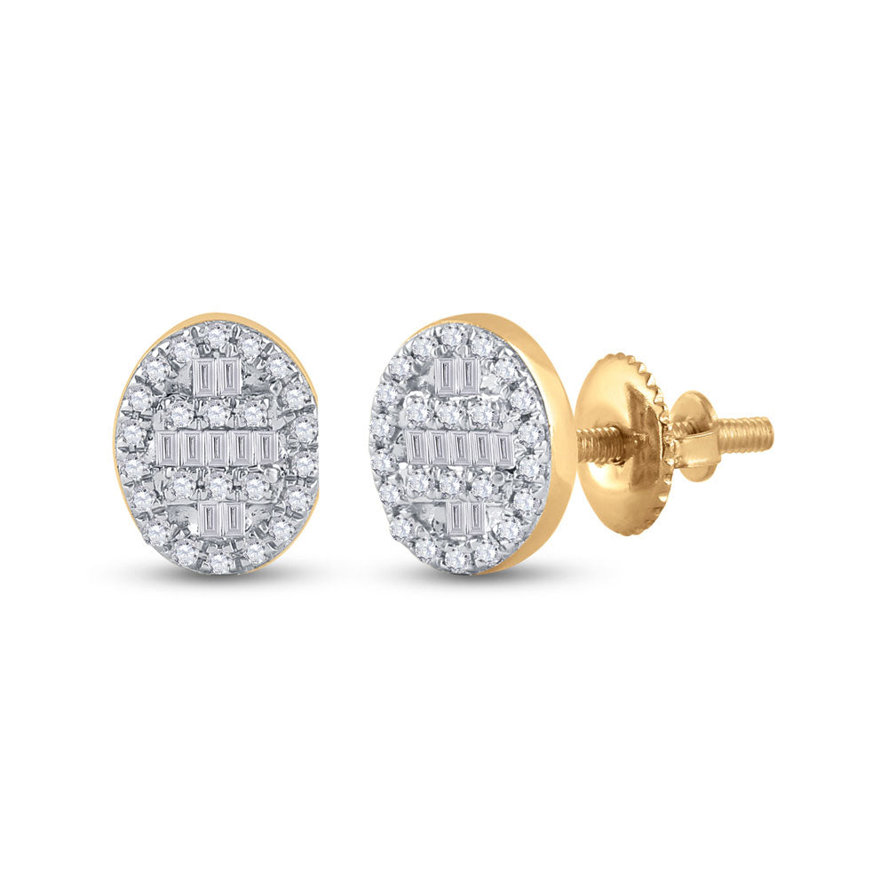 Earrings | 10kt Yellow Gold Womens Baguette Diamond Oval Cluster Earrings 1/4 Cttw | Splendid Jewellery GND
