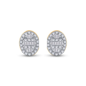 Earrings | 10kt Yellow Gold Womens Baguette Diamond Oval Cluster Earrings 1/4 Cttw | Splendid Jewellery GND