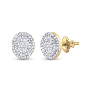 Earrings | 10kt Yellow Gold Womens Baguette Diamond Oval Cluster Earrings 3/8 Cttw | Splendid Jewellery GND