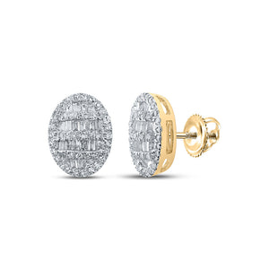 Earrings | 10kt Yellow Gold Womens Baguette Diamond Oval Earrings 1/2 Cttw | Splendid Jewellery GND