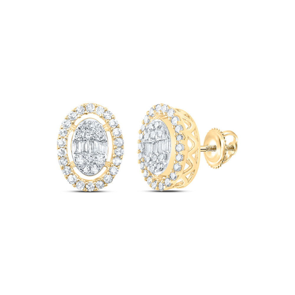 Earrings | 10kt Yellow Gold Womens Baguette Diamond Oval Earrings 3/8 Cttw | Splendid Jewellery GND