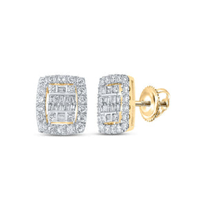 Earrings | 10kt Yellow Gold Womens Baguette Diamond Rectangle Cluster Earrings 1 Cttw | Splendid Jewellery GND
