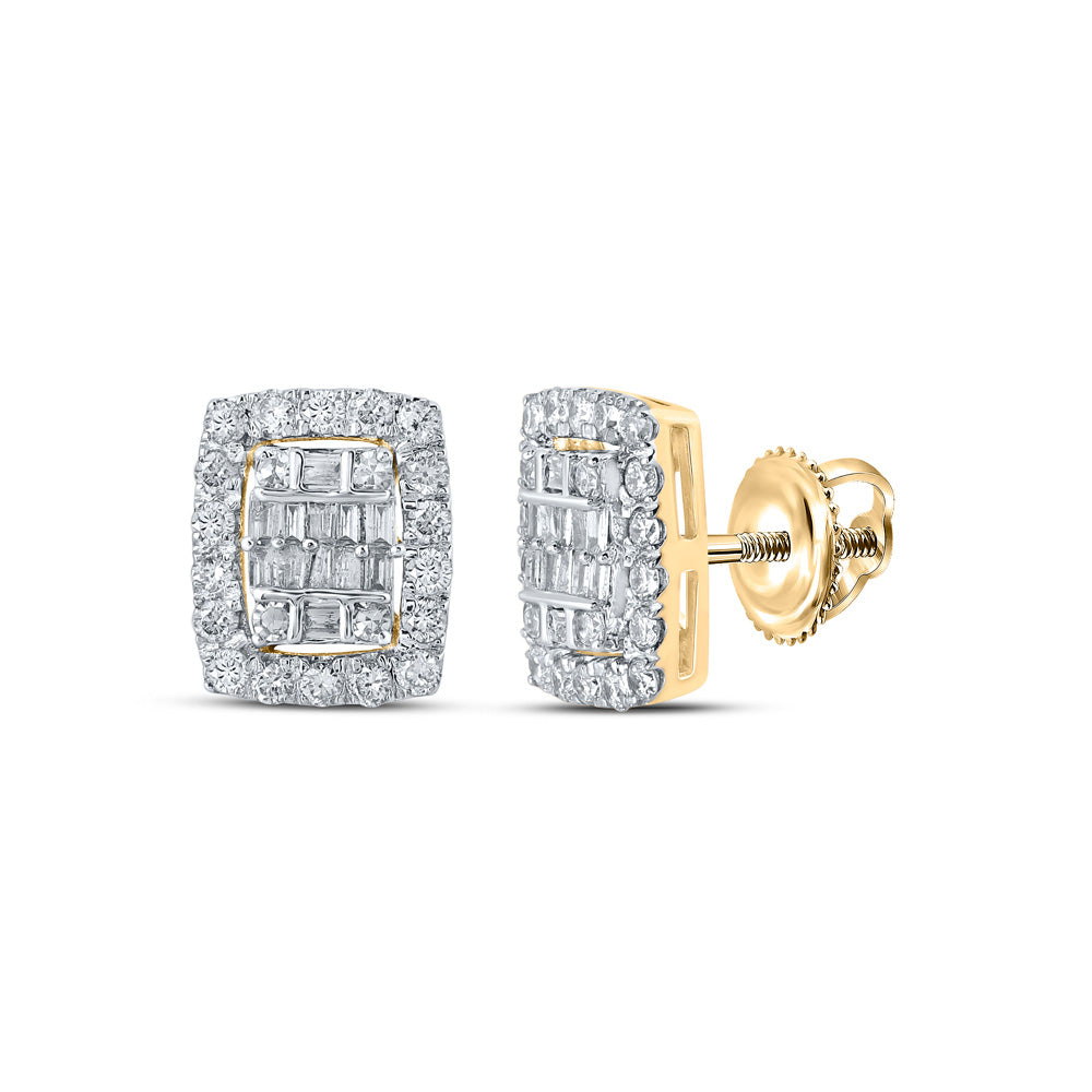 Earrings | 10kt Yellow Gold Womens Baguette Diamond Rectangle Cluster Earrings 1/2 Cttw | Splendid Jewellery GND