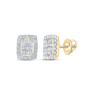 Earrings | 10kt Yellow Gold Womens Baguette Diamond Rectangle Cluster Earrings 3/4 Cttw | Splendid Jewellery GND