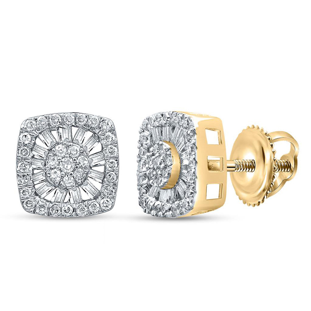 Earrings | 10kt Yellow Gold Womens Baguette Diamond Square Cluster Earrings 1 Cttw | Splendid Jewellery GND