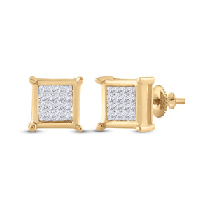 Earrings | 10kt Yellow Gold Womens Princess Diamond Square Earrings 1/4 Cttw | Splendid Jewellery GND
