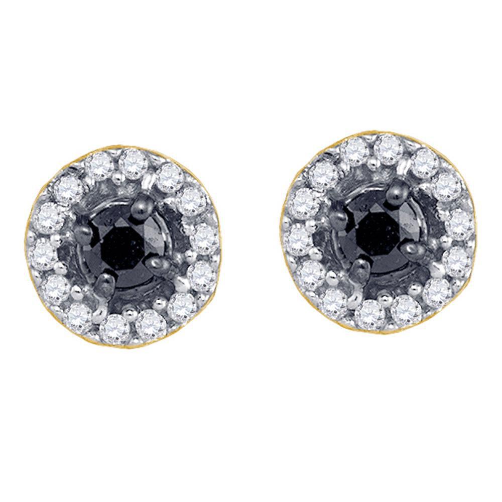 Earrings | 10kt Yellow Gold Womens Round Black Color Enhanced Diamond Cluster Earrings 1/5 Cttw | Splendid Jewellery GND